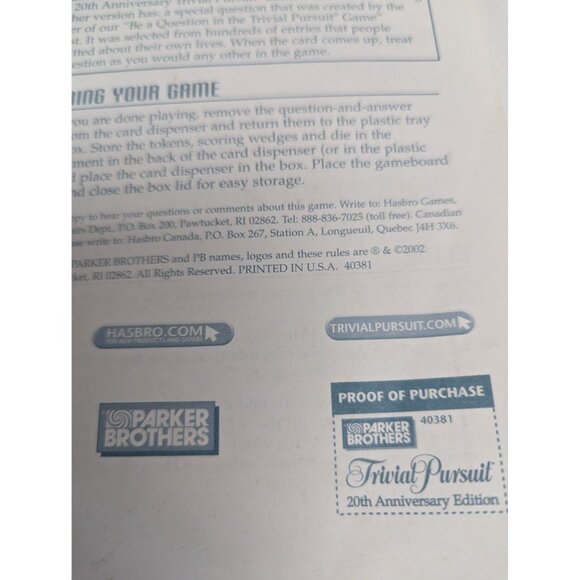 Hasbro 2002 Trivial Pursuit 20th Anniversary Game Board Replacement Instructions - Picture 3 of 8